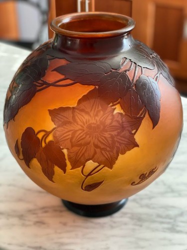 Antiquités - Emile Gallé Vase Boule Art Nouveau Aux Clématites