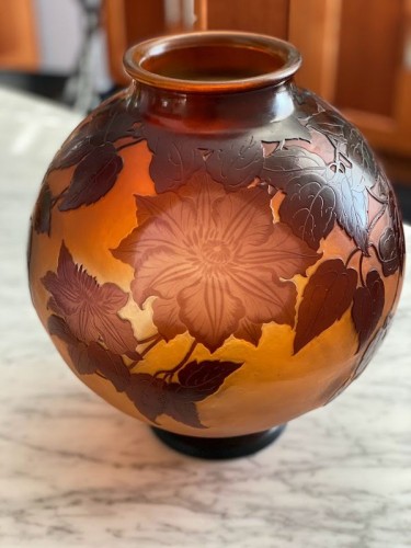 Antiquités - Emile Gallé Vase Boule Art Nouveau Aux Clématites
