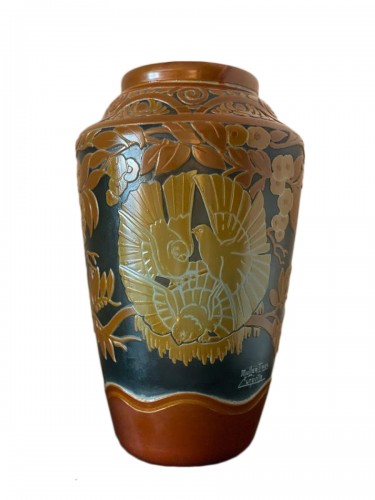 Muller frères Lunéville - Vase "Aux Colombes