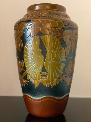 Muller frères Lunéville - Vase Aux Colombes - Verrerie, Cristallerie Style Art Déco