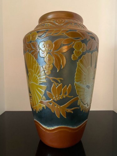 Verrerie, Cristallerie  - Muller frères Lunéville - Vase Aux Colombes