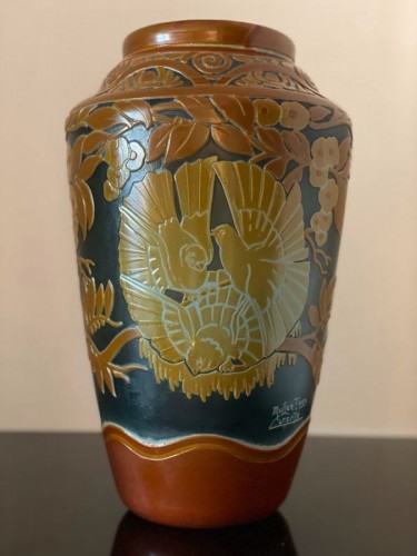 Art Déco - Muller frères Lunéville - Vase &quot;Aux Colombes