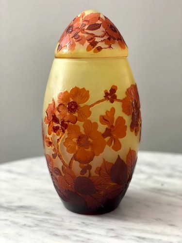 Antiquités - Emile Gallé - Vase couvert Art Nouveau Aux Roses