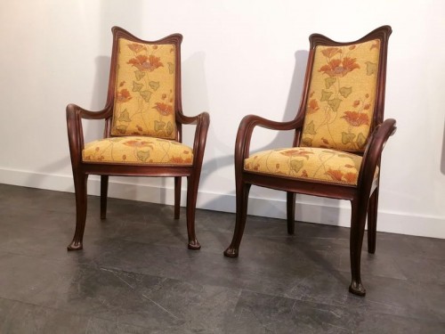 Louis Majorelle (1859-1926) - Pair of Art Nouveau bergères - Seating Style Art nouveau