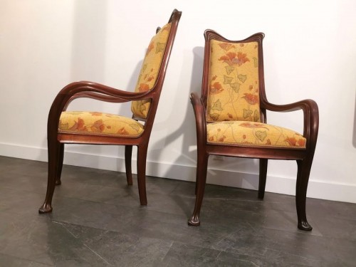 Seating  - Louis Majorelle (1859-1926) - Pair of Art Nouveau bergères