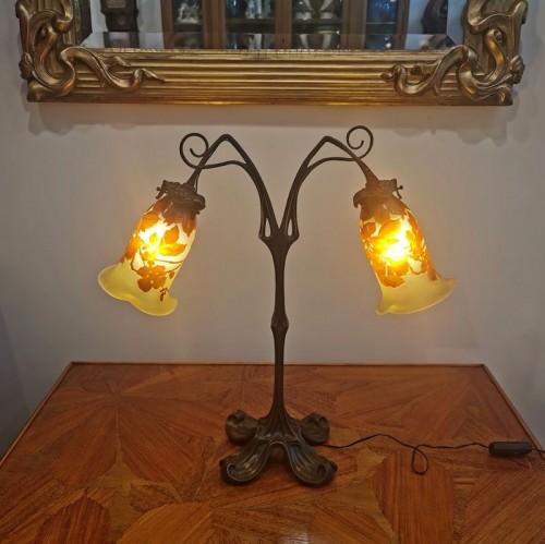 Emile Gallé - Lampe Art nouveau "Aux roses" - Luminaires Style Art nouveau