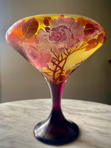 Antiquités - Emile Gallé - Coupe Art nouveau "Aux roses"