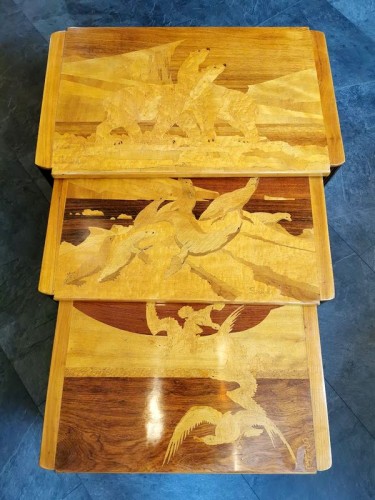 Emile Gallé - Tables basses gigognes "Animaux Polaires" - Mobilier Style Art Déco
