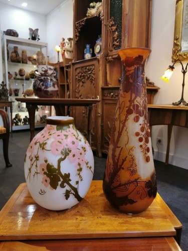 Antiquités - Emile Gallé - Grand Vase Art Nouveau "Vigne Vierge"