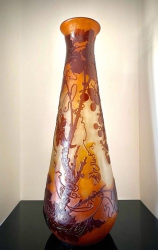 Antiquités - Emile Gallé - Grand Vase Art Nouveau "Vigne Vierge"