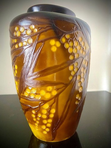 Emile Gallé - Vase Art nouveau "Aux Mimosas" - Verrerie, Cristallerie Style Art nouveau