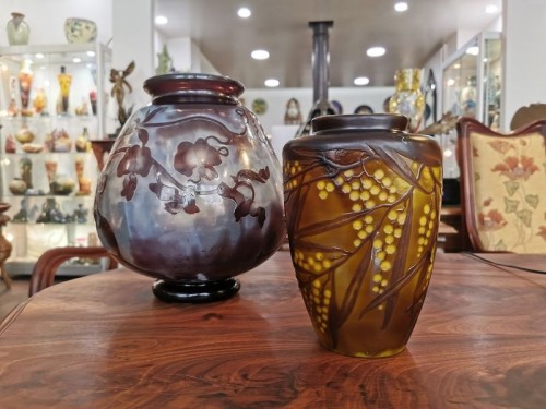Antiquités - Emile Gallé - Vase Art nouveau "Aux Mimosas"