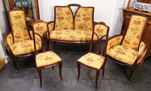 Louis Majorelle - Ensemble de salon Art nouveau "Au gui" - Sièges Style Art nouveau