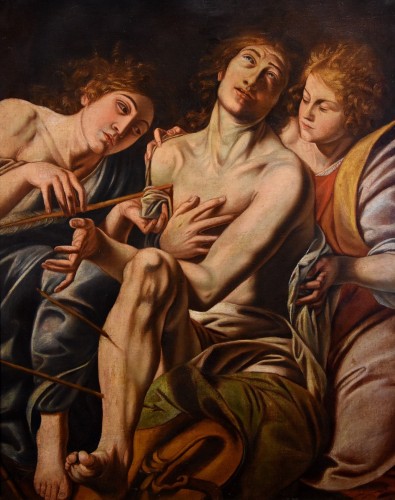 Saint Sébastien guéri par les anges, école italienne du 17e siècle - Tableaux et dessins Style Louis XIII