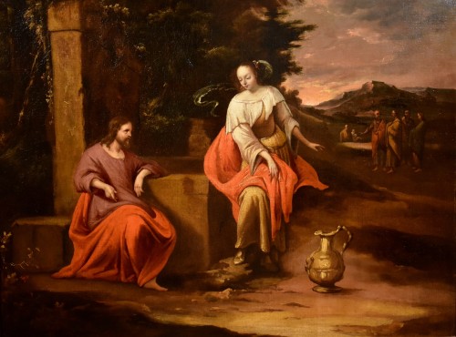 Tableaux et dessins Tableaux XVIIe siècle - Le Christ et la Samaritaine au puits, Peintre flamand du XVIIe siècle