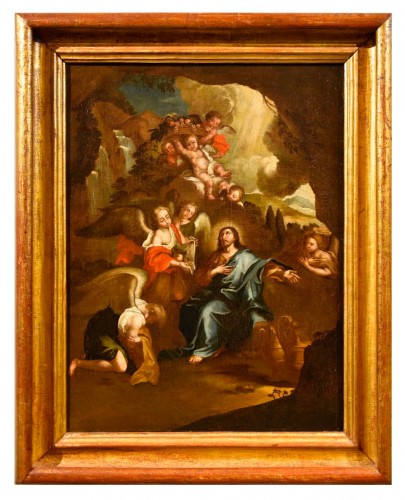 Le Christ entouré d'anges dans le désert, école italienne du 17e siècle