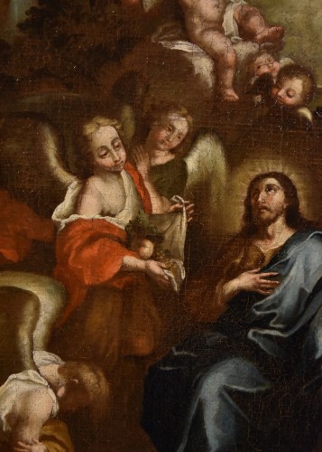 XVIIe siècle - Le Christ entouré d'anges dans le désert, école italienne du 17e siècle