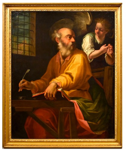 Saint Matthew And The Angel, Painter active in Lombardy, in Milan, in the 17th century