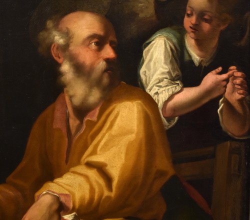 XVIIe siècle - Saint Matthieu et l'ange, Peintre actif en Lombardie, à Milan, au XVIIe siècle