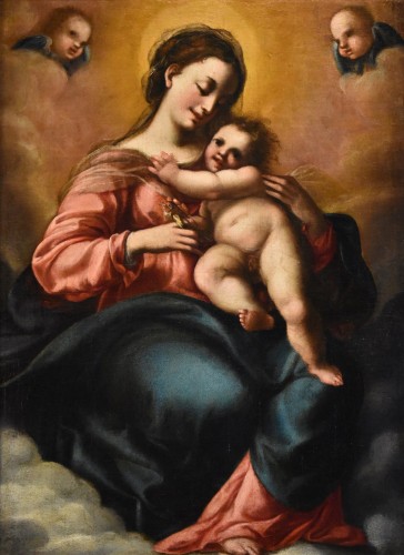 Tableaux et dessins Tableaux XVIIe siècle - Jacopo Confortini (1602-1672) , Madone et enfant avec deux anges