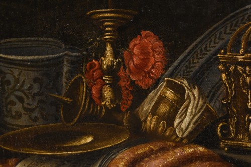 Vanitas au tapis, horloge, partition et crâne, école italienne du 17e siècle - Antichità Castelbarco
