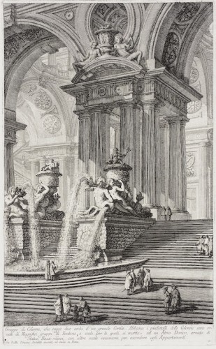 Vue Architecturale Avec Sculptures Et Fontaines, Védutiste Au XVIIIe Siecle - Tableaux et dessins Style Louis XIV