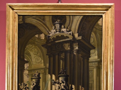 XVIIIe siècle - Vue Architecturale Avec Sculptures Et Fontaines, Védutiste Au XVIIIe Siecle