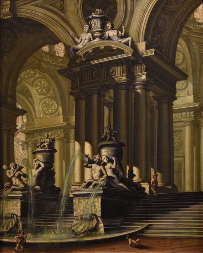 Architectural View With Arches, Sculptures And Fountains, Vedutist Painter  - Louis XIV