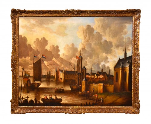 Vue Côtière Avec Ville Fortifiée, Peter Van Der Velde (anvers 1634 - C.1714)