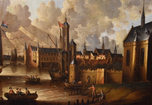 XVIIe siècle - Vue Côtière Avec Ville Fortifiée, Peter Van Der Velde (anvers 1634 - C.1714)