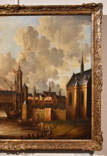 Louis XIII - Vue Côtière Avec Ville Fortifiée, Peter Van Der Velde (anvers 1634 - C.1714)