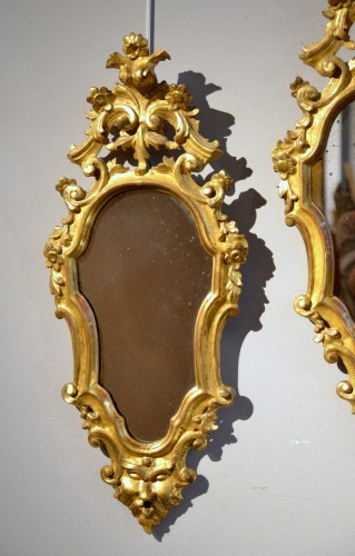 Paire de miroirs italiens,  début XVIIIe siècle - Miroirs, Trumeaux Style 