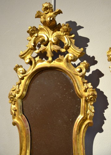 Antiquités - Paire de miroirs italiens,  début XVIIIe siècle