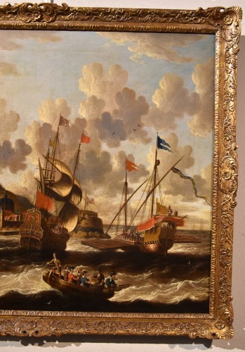 17th century - Coastal View, Peter Van Der Velde (1634-1714) Monogrammed