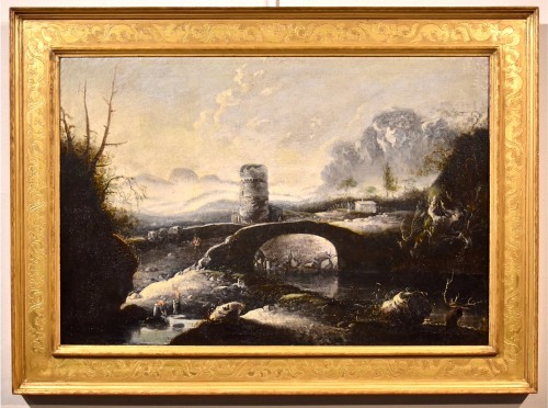 Paysage d'hiver fantastique avec pont et tour, Hans De Jode (la 1630 - 1663) - Tableaux et dessins Style Louis XIV