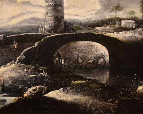 17th century - Fantastic Winter Landscape With Bridge, Hans De Jode (la 1630 - 1663)