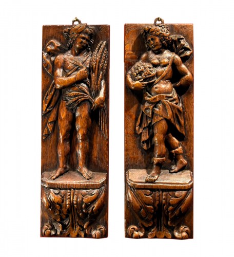 Pair Of Bas-reliefs Allegory Of Spring And Autumn, Flemish Sculptor