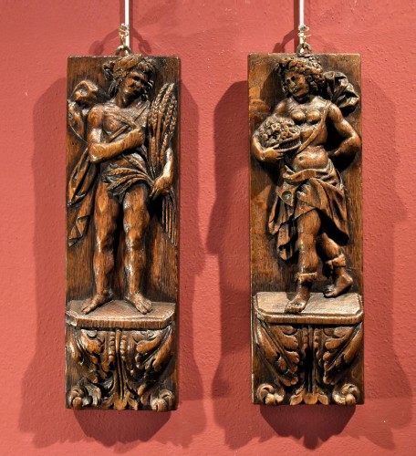 Pair Of Bas-reliefs Allegory Of Spring And Autumn, Flemish Sculptor - Sculpture Style Louis XIII