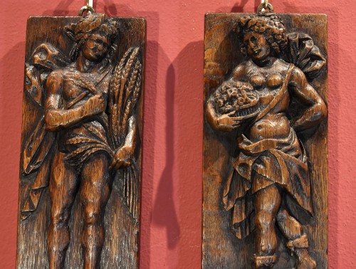 17th century - Pair Of Bas-reliefs Allegory Of Spring And Autumn, Flemish Sculptor