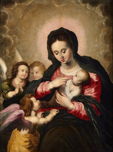 Vierge à l'Enfant Avec Trois Anges, Hendrick Van Balen (Anvers 1575-1632) Atelier De