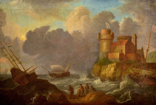 Tableaux et dessins Tableaux XVIIe siècle - Paire de paysages côtiers, Italie 17e siècle