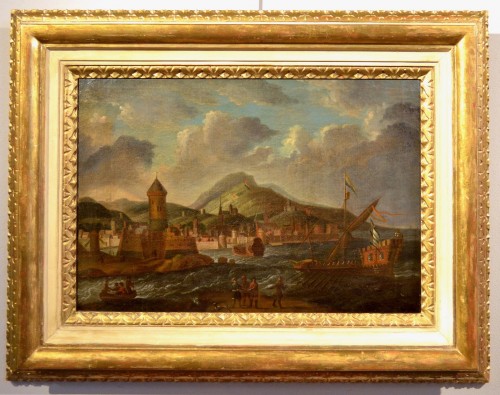 Paire de paysages côtiers, Italie 17e siècle - Antichità Castelbarco