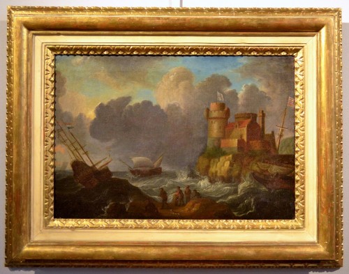 XVIIe siècle - Paire de paysages côtiers, Italie 17e siècle