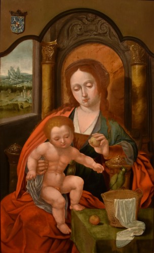 Madonna on the throne with child,  Flanders 6th Century - Paintings & Drawings Style Louis XIII