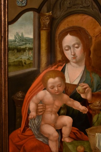 XVIIe siècle - Vierge intronisée à l'enfant, Anvers XVIe siècle