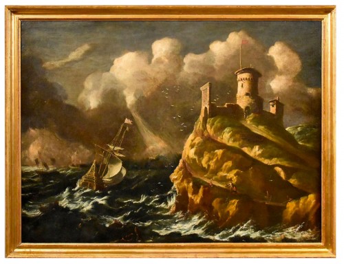 Mer orageuse avec voilier - Atelier de Salvator Rosa (1615 - 1673)