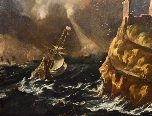 Stormy Sea With Sailing Ship - workshop of, Salvator Rosa (1615 - 1673) - Louis XIII