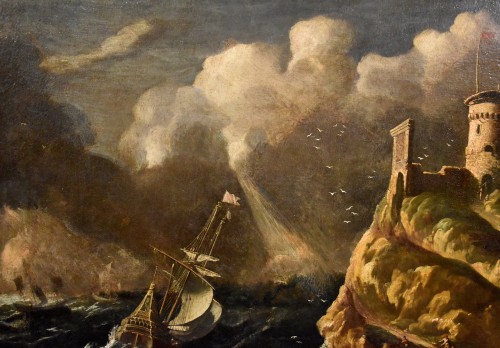 Antiquités - Stormy Sea With Sailing Ship - workshop of, Salvator Rosa (1615 - 1673)