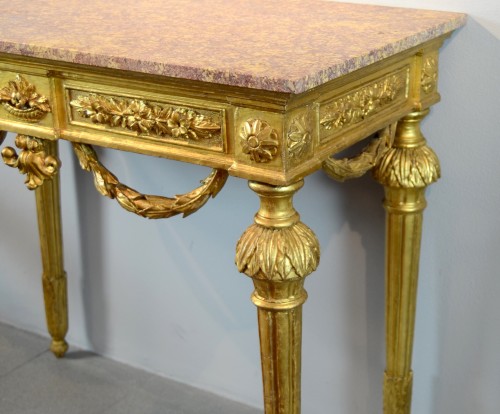 XVIIIe siècle - Console Louis XVI en bois doré, Gênes vers 1785