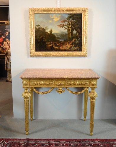 Antiquités - Console Louis XVI en bois doré, Gênes vers 1785